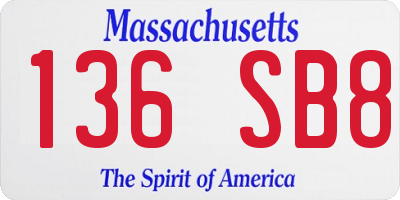 MA license plate 136SB8