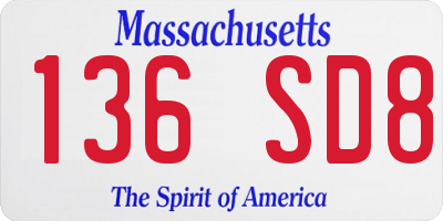 MA license plate 136SD8