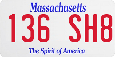 MA license plate 136SH8