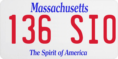 MA license plate 136SI0