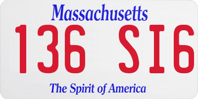 MA license plate 136SI6