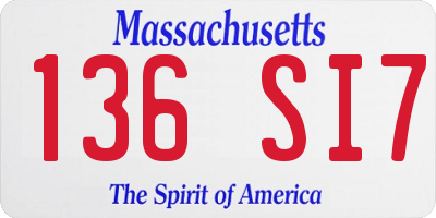 MA license plate 136SI7