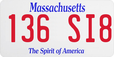 MA license plate 136SI8