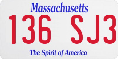 MA license plate 136SJ3