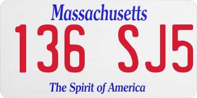 MA license plate 136SJ5