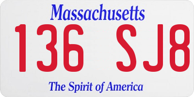 MA license plate 136SJ8