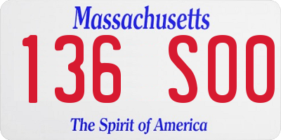 MA license plate 136SO0