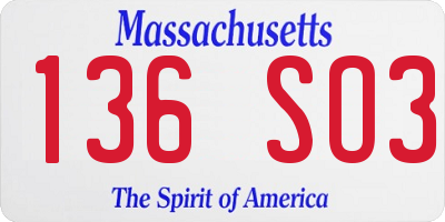 MA license plate 136SO3