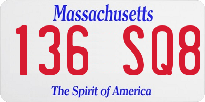MA license plate 136SQ8