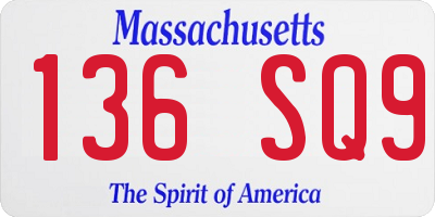 MA license plate 136SQ9