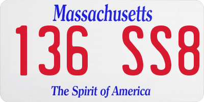 MA license plate 136SS8