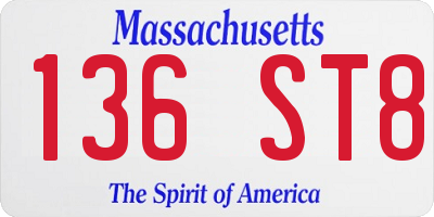 MA license plate 136ST8