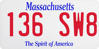 MA license plate 136SW8