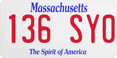MA license plate 136SY0