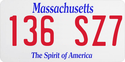 MA license plate 136SZ7