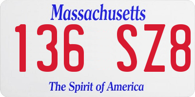 MA license plate 136SZ8