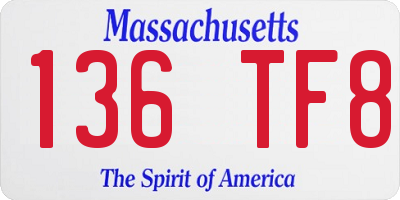 MA license plate 136TF8