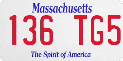 MA license plate 136TG5