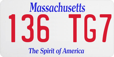 MA license plate 136TG7