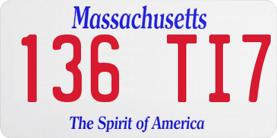 MA license plate 136TI7