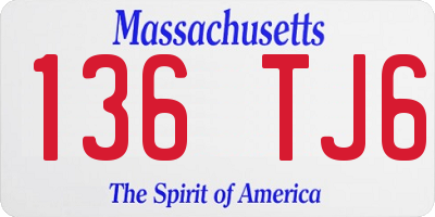 MA license plate 136TJ6