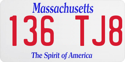 MA license plate 136TJ8
