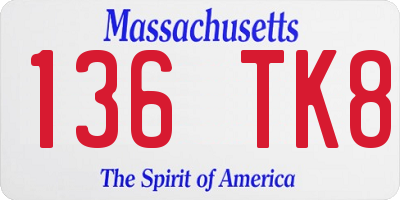 MA license plate 136TK8