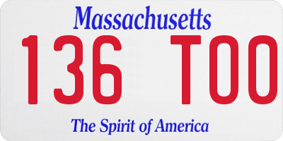 MA license plate 136TO0
