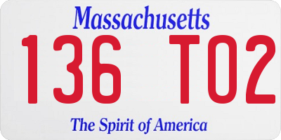 MA license plate 136TO2