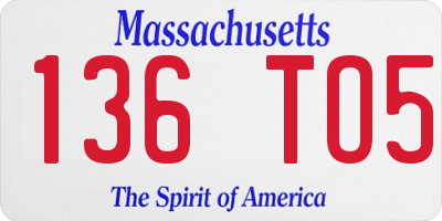 MA license plate 136TO5