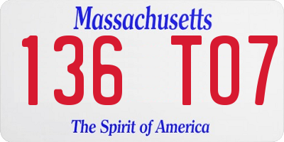 MA license plate 136TO7