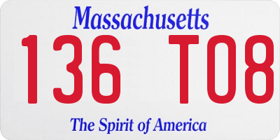 MA license plate 136TO8