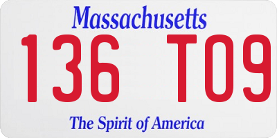 MA license plate 136TO9