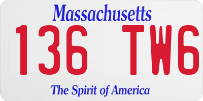MA license plate 136TW6