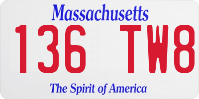 MA license plate 136TW8