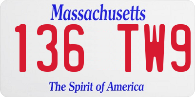 MA license plate 136TW9