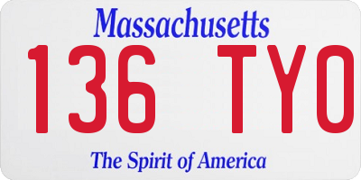 MA license plate 136TY0