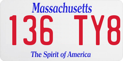 MA license plate 136TY8