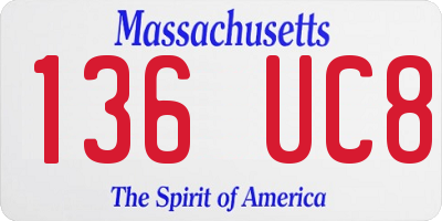 MA license plate 136UC8