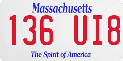 MA license plate 136UI8