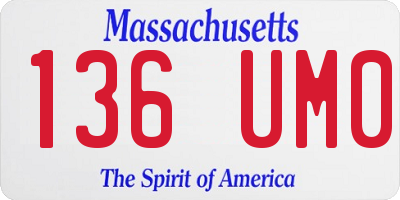 MA license plate 136UM0