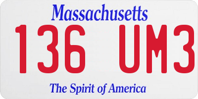 MA license plate 136UM3