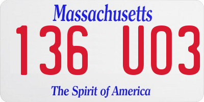 MA license plate 136UO3