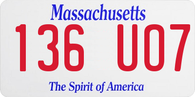 MA license plate 136UO7