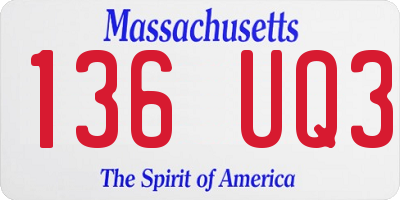 MA license plate 136UQ3