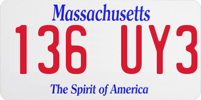 MA license plate 136UY3