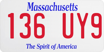 MA license plate 136UY9