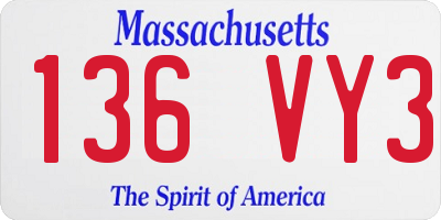 MA license plate 136VY3