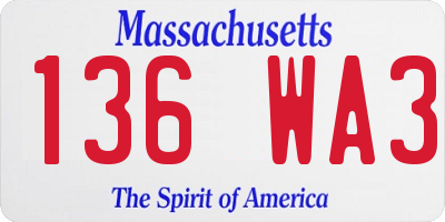 MA license plate 136WA3