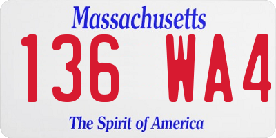MA license plate 136WA4
